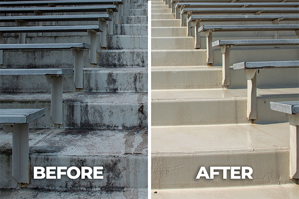 Before and after stadium wash